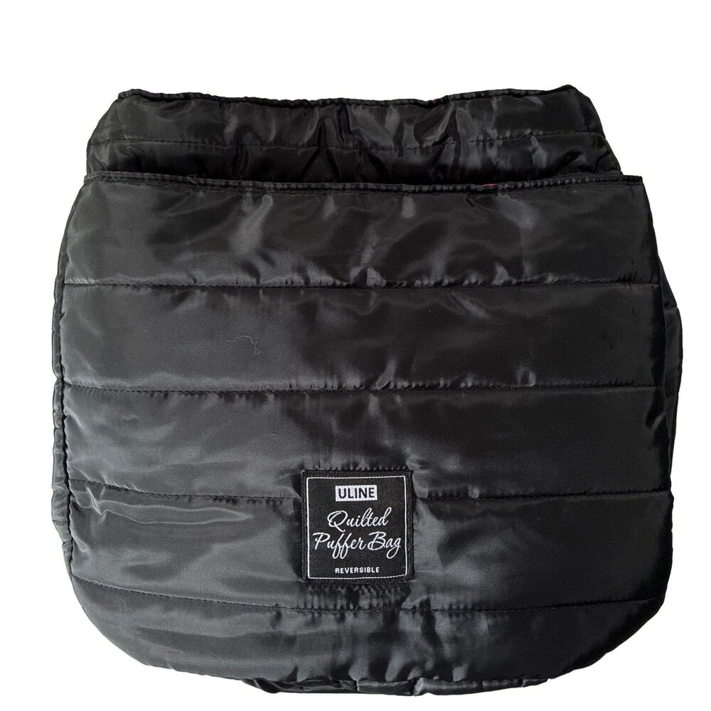 Uline Reversible Tote Quilted Puffer Travel Bag Duffel Black Red Large